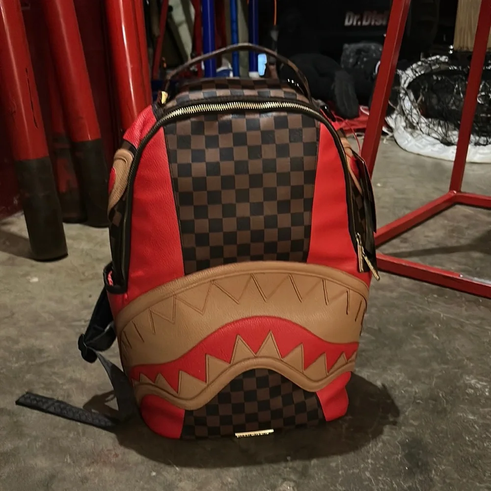 Louis Vuitton Sprayground Shark Backpack Bape Bags Spray Ground Redbrown  And Black Backpack Poshmark